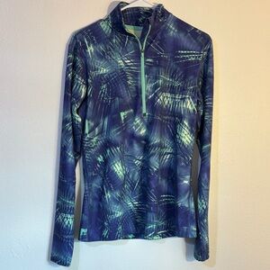 Nike Blue and Green Dri-FIT Long Sleeve Top zipper neck large